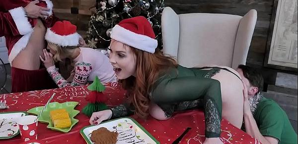 Hot family group sex for Christmas with Summer Hart and Charlotte Sins as the lucky men slams their pussies